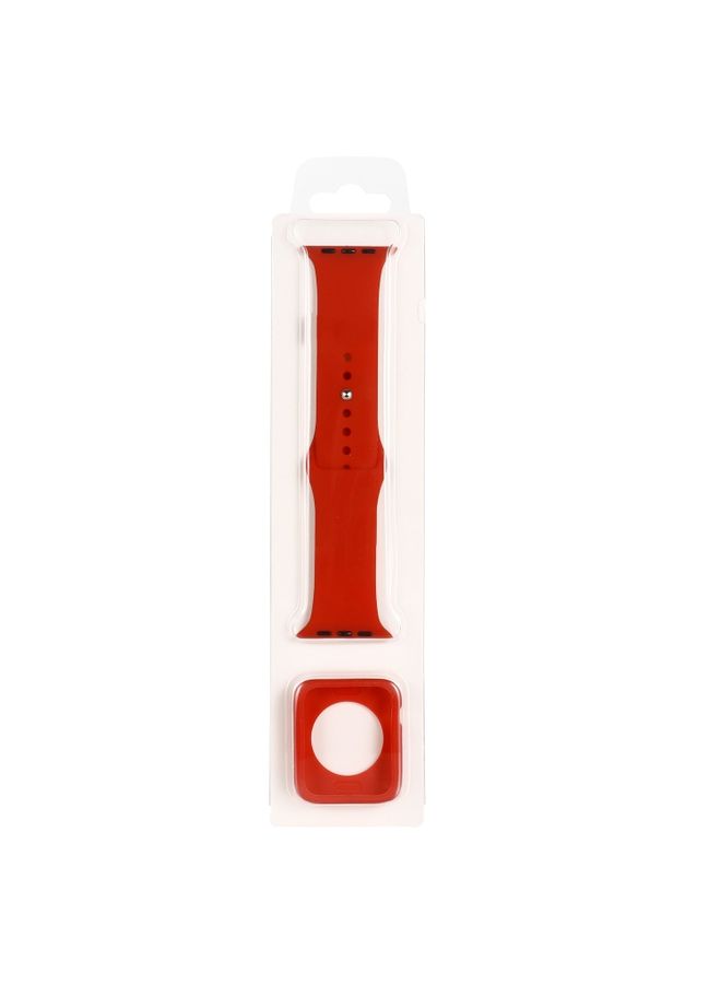 BURAQ Protective Cover Silicone Watch Band + Watch Protective Case Set For Apple Watch Series 3 & 2 & 1 42mm(Red)