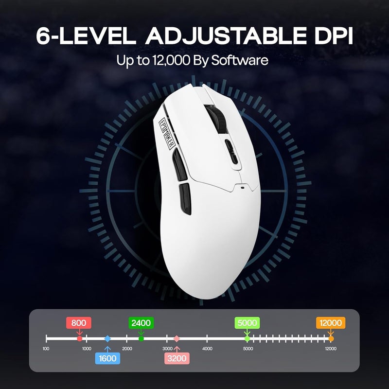 EPOMAKER Click Lite Wireless Gaming Mouse, 800 to 12,000 DPI Adjustable, PAW3311 Sensor, 500mAh, 59g, 2.4G/Bluetooth/USB-C Rechargeable with 5 Programmable Buttons for PC/Mac/Linux (White) - Image 5