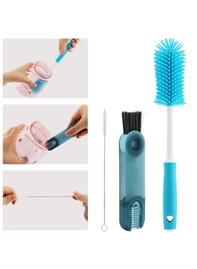 PUXING 3 Pack Cup Lid Cleaning Brush Water Bottle Cleaner Brush Kit Multifunctional Cleaning Brush Cup Lid Cleaner Cleaning Brush Set for Baby Bottle Gap Tight Spaces Cup(Color:Blue) - Image 2