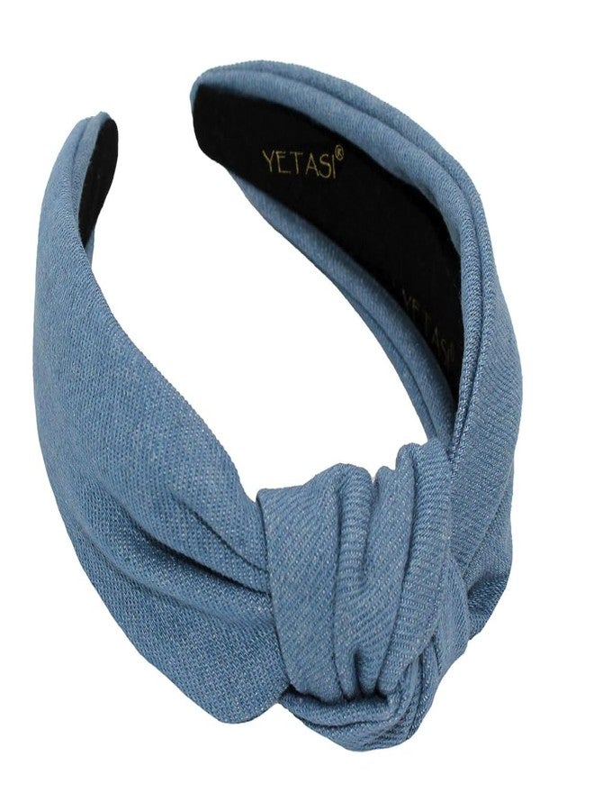 YETASI Chunky Denim Light Blue Headband is Trendy. Headbands for Women are Long Lasting. Jean Knotted is a Top Knot Head band Girls Fashion Designer for Hair - Image 1