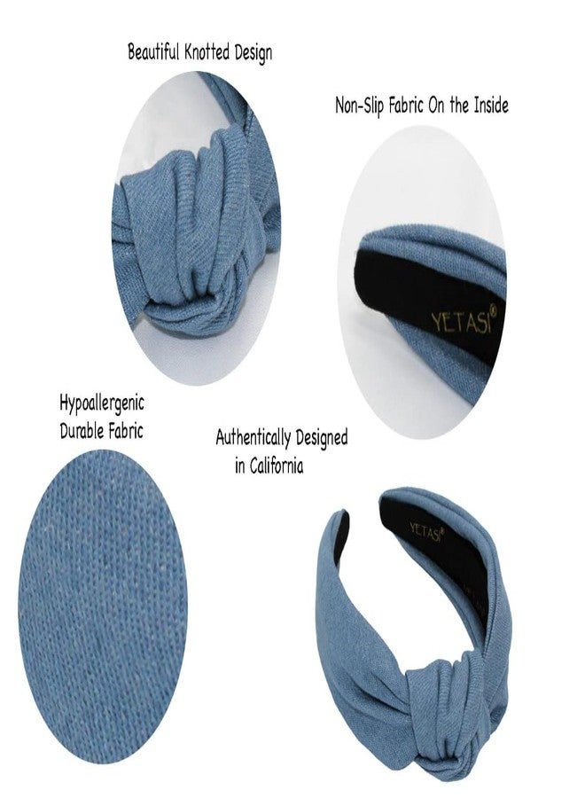 YETASI Chunky Denim Light Blue Headband is Trendy. Headbands for Women are Long Lasting. Jean Knotted is a Top Knot Head band Girls Fashion Designer for Hair - Image 2