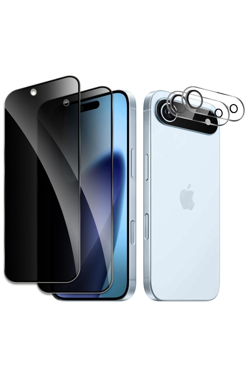 فانكالو حماية شاشة خصوصية لجهاز iPhone 17 Air مع حماية عدسة الكاميرا زجاج مقسى 9H مضاد للتجسس خالي من الفقاعات ومضاد للتوهج عبوة من 2 للاستخدام اليومي والهدايا - Image 1