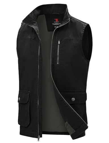 TBMPOY Mens Lightweight Vest Cotton Stylish Sleeveless Travel Casual Work Canvas Outerwear Utility Jacket Fishing Hiking Black L - Image 1