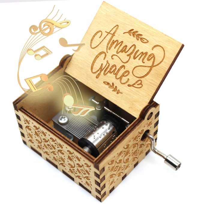 Wooden Music Box Amazing Grace Music Score Music Box Baptism Gifts Faith Gifts for Friends Women Kids Families 1 SetXin