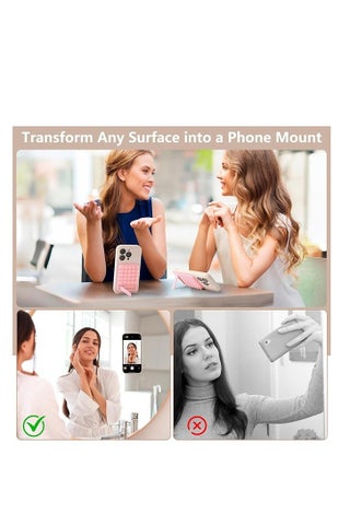 2 in 1 Silicone Sticky Phone Grip, Combines a Powerful Suction Cup and a Durable Mount Suitable for Any Phone Model Provides Multiple Mounting Options for Selfies and Tiktok Video Recording Light (Pink) - view 3