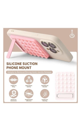 2 in 1 Silicone Sticky Phone Grip, Combines a Powerful Suction Cup and a Durable Mount Suitable for Any Phone Model Provides Multiple Mounting Options for Selfies and Tiktok Video Recording Light (Pink) - view 5