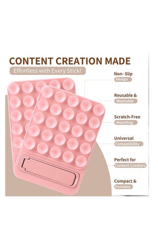 2 in 1 Silicone Sticky Phone Grip, Combines a Powerful Suction Cup and a Durable Mount Suitable for Any Phone Model Provides Multiple Mounting Options for Selfies and Tiktok Video Recording Light (Pink) - view 4