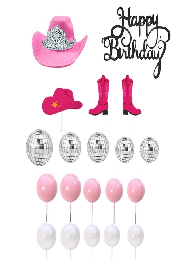 DiDida Disco Cowgirl Cake Topper Cowgirl Hat and Boot Cake Toppers Disco Ball Cake Topper Western Cowgirl Birthday Party Favors Supplies - Image 2
