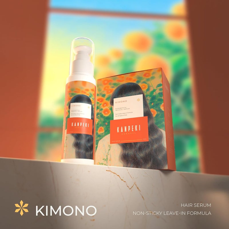 Kanpeki Kimono Hair Serum for Women  NonSticky LeaveIn Formula with Microbiota Oil Argan Oil  Matcha  Deep Hydration Reduces Breakage Strengthens  Nourishes Hair  100ml - Image 3