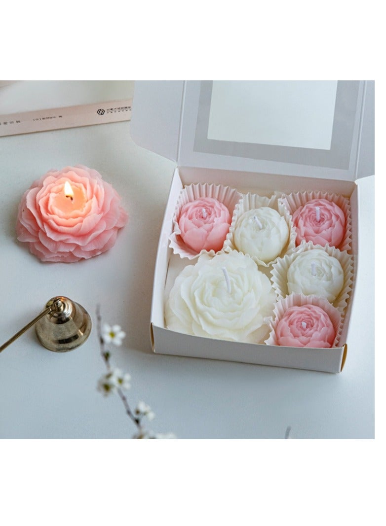 6 قطع في كل صندوق شموع معطرة على شكل زهرة أنيقة من شمع الصويا، هدية مثالية للنساء، ديكور منزلي بسيط - Image 1