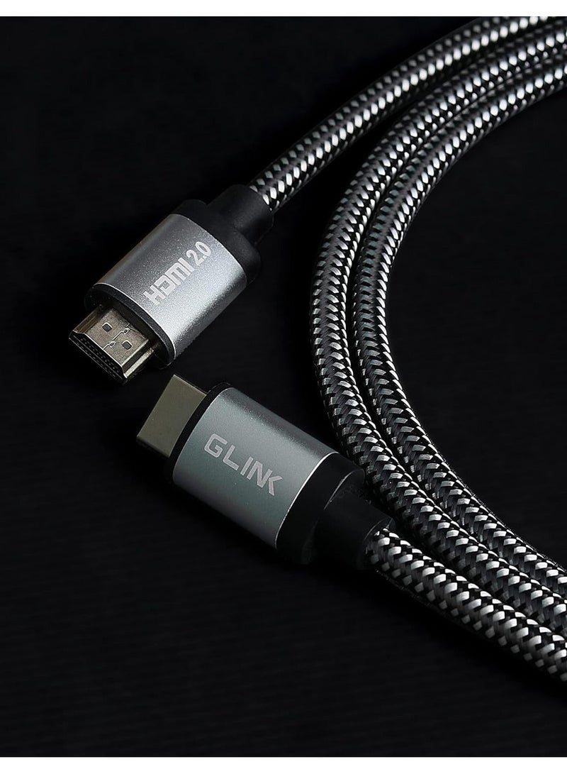 جلينك كابل GLINK GL-201 فائق الدقة 4K عالي السرعة HDMI 2.0 فولت مع منفذ إيثرنت بسرعة 18 جيجابت في الثانية، يدعم تقنية دولبي، وتقنية الأبعاد الثلاثية، ودقة 4K بمعدل 60 هرتز، وHDCP 2.2، وخاصية إرجاع الصوت، وموصل معدني مطلي بالذهب، ومغلف بقطن مضفر (طول 3 متر). - Image 3