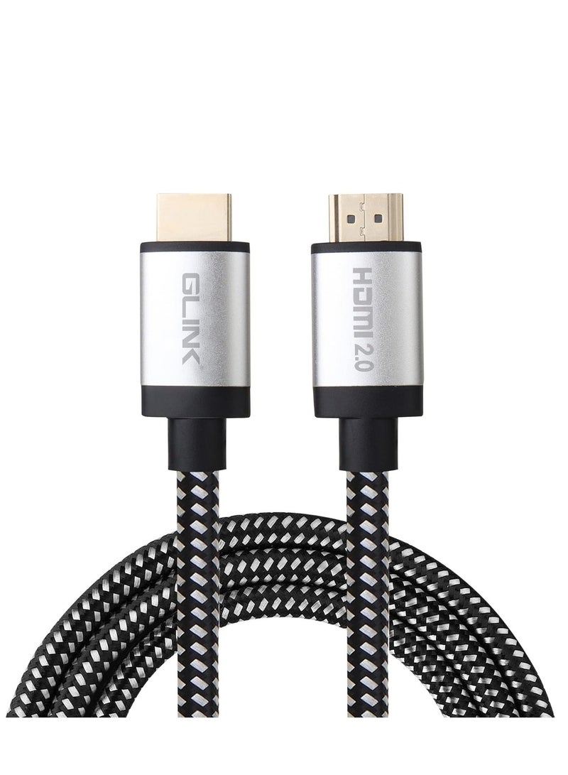 جلينك كابل GLINK GL-201 فائق الدقة 4K عالي السرعة HDMI 2.0 فولت مع منفذ إيثرنت بسرعة 18 جيجابت في الثانية، يدعم تقنية دولبي، وتقنية الأبعاد الثلاثية، ودقة 4K بمعدل 60 هرتز، وHDCP 2.2، وخاصية إرجاع الصوت، وموصل معدني مطلي بالذهب، ومغلف بقطن مضفر (طول 3 متر). - Image 4