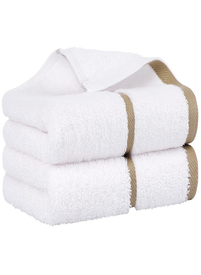 PiccoCasa Set of 2, 750 GSM Luxury White Hand Towels - Oversized 16x30 Inch Cotton Ring Spun Face Towels Highly Absorbent Home Hotel Spa Quality Towel, Champagne Strip - Image 1