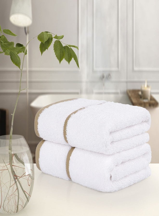 PiccoCasa Set of 2, 750 GSM Luxury White Hand Towels - Oversized 16x30 Inch Cotton Ring Spun Face Towels Highly Absorbent Home Hotel Spa Quality Towel, Champagne Strip - Image 3