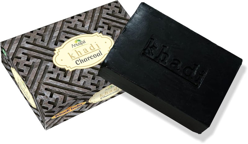 Anuspa Khadi Handcrafted Herbal Charcoal Soap  Pack of 6  125 Grams Each125gm X 6 - Image 2