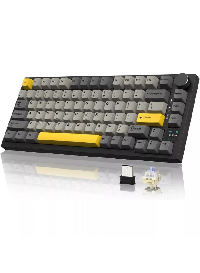 إيه جاز لوحة مفاتيح الألعاب الميكانيكية AK820 Pro 75% 3 أوضاع لاسلكية وبلوتوث وسلكية مع مقبض قابل للتبديل السريع وحشية مخصصة ولوحة مفاتيح RGB ومفتاح هدايا خطي NKRO - Image 1