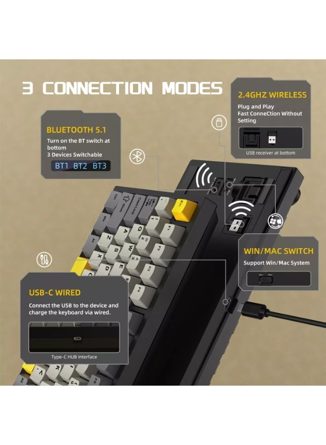 إيه جاز لوحة مفاتيح الألعاب الميكانيكية AK820 Pro 75% 3 أوضاع لاسلكية وبلوتوث وسلكية مع مقبض قابل للتبديل السريع وحشية مخصصة ولوحة مفاتيح RGB ومفتاح هدايا خطي NKRO - Image 4