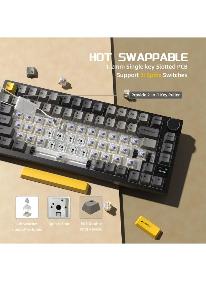إيه جاز لوحة مفاتيح الألعاب الميكانيكية AK820 Pro 75% 3 أوضاع لاسلكية وبلوتوث وسلكية مع مقبض قابل للتبديل السريع وحشية مخصصة ولوحة مفاتيح RGB ومفتاح هدايا خطي NKRO - Image 3