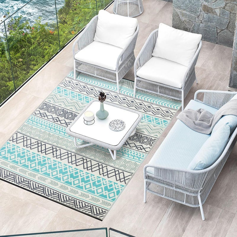 BMCH Outdoor Rugs, Outdoor Plastic Straw Rug, Reversible Waterproof Carpet for Camping, Poolside, Garden, BBQ Area, Gazebo Flooring, RV Park & Beach, Bohemian Style, 8x10 - Image 3