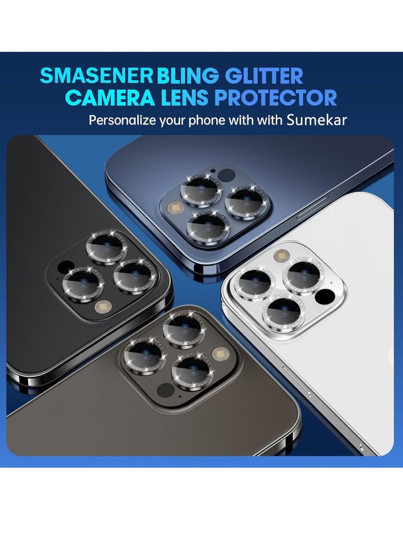 Generic iPhone 15 Pro - iPhone 15 Pro Max Camera Lens Protector, 9H Tempered Glass Camera Cover Screen Protector Metal Individual Ring for iPhone 15 Pro 6.1 inch iPhone 15 Pro Max 6.7 inch[Glitter](Black Tita  - Image 5