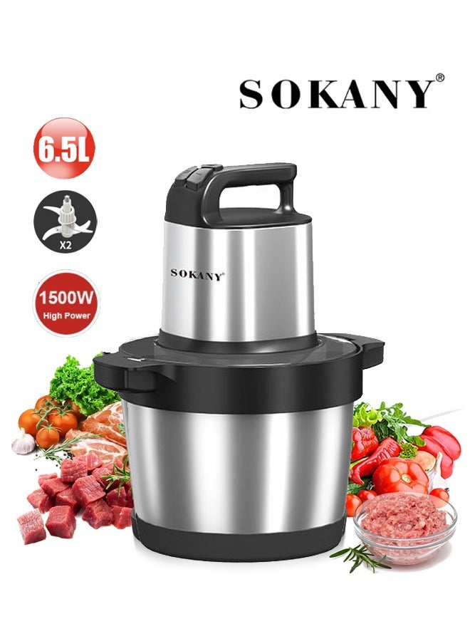 sokany 3-Speeds 6.5L Electric Meat Grinder,Electric Chopper,Food Processor with 4-Blades,1500W,SK-YM-7033,Silver/Black - Image 1