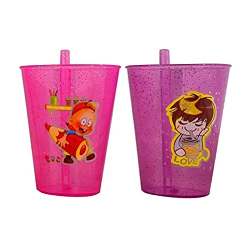 PUTHAK -Unequetrend Plastic Sipper Glass With Straw For Kids Easy To Sip The Water - Pink And Blue, Pack Of 2 (Mulicolor), 0.25 liter - Image 3