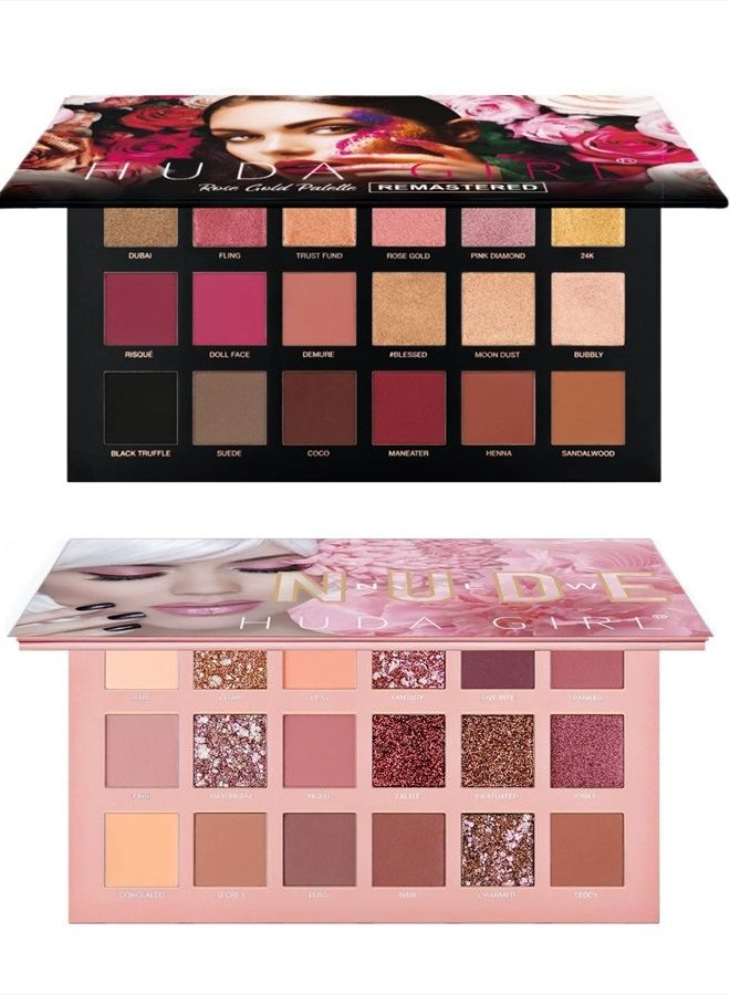 HUDA GIRL Beauty Rose Gold Remastered Edition + Nude Edition Eyeshadow Makeup Kit ( Combo Kit of 2 Eyeshadow ) Matte And Shimmers Finish - Image 4