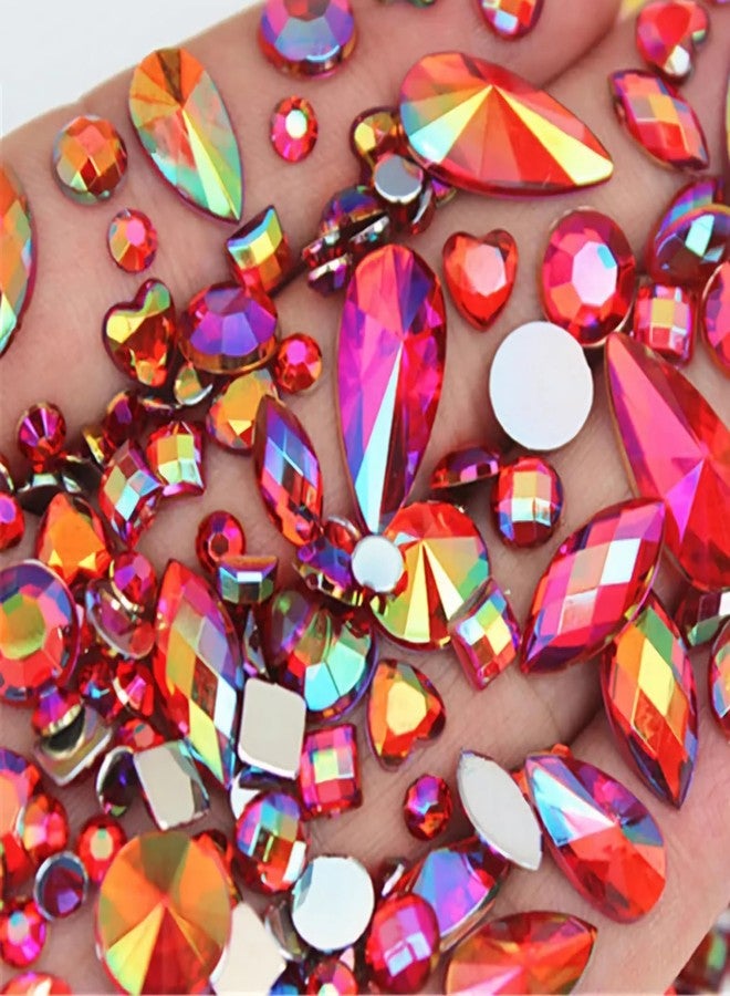UYTRDVG 1000Pcs AB Rhinestones Gems Jewels, Acrylic Flatback Crystal Gemstone, Mix Shape Craft Stones Gems for Dress, Bag, Jeans, Clothes, Dance Costume, Shoes Crafting Accessories (11 Red AB) - Image 1