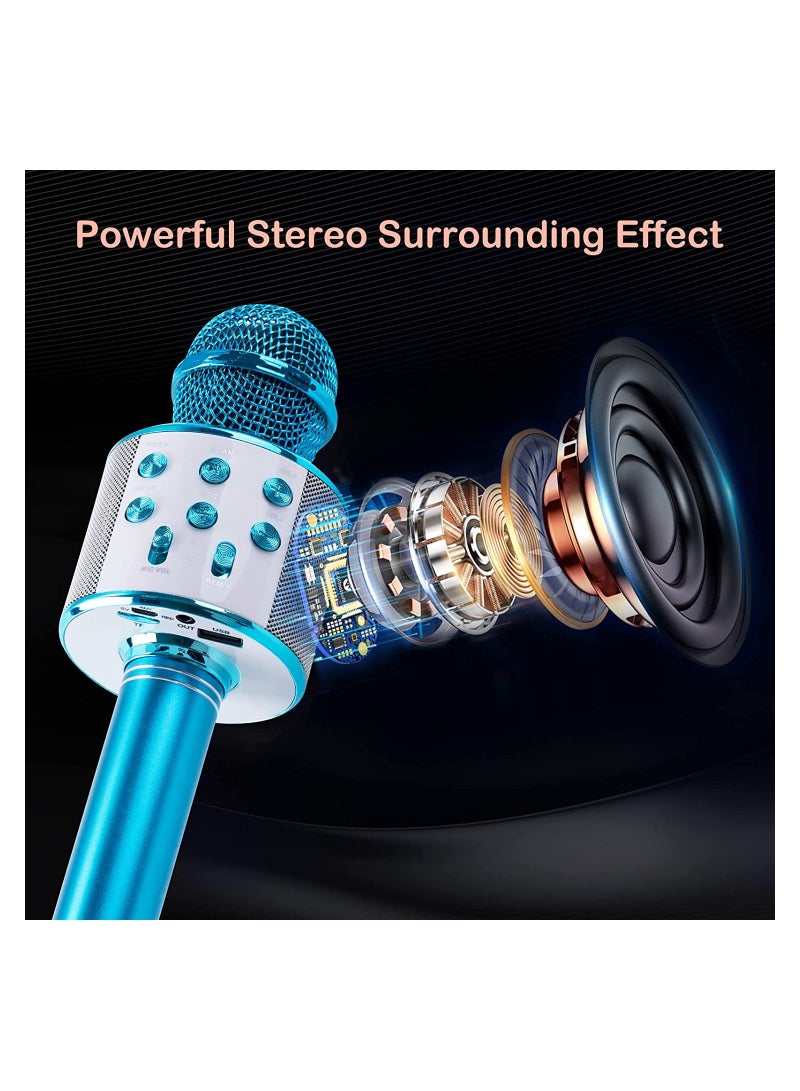 Wireless Bluetooth Karaoke Microphone for Kids, 3-in-1 Portable Handheld Singing Karaoke Mic Speaker Machine, Fun Toys for 4-15 Year Old Boys Girls Home Party Birthday, Blue - Image 5