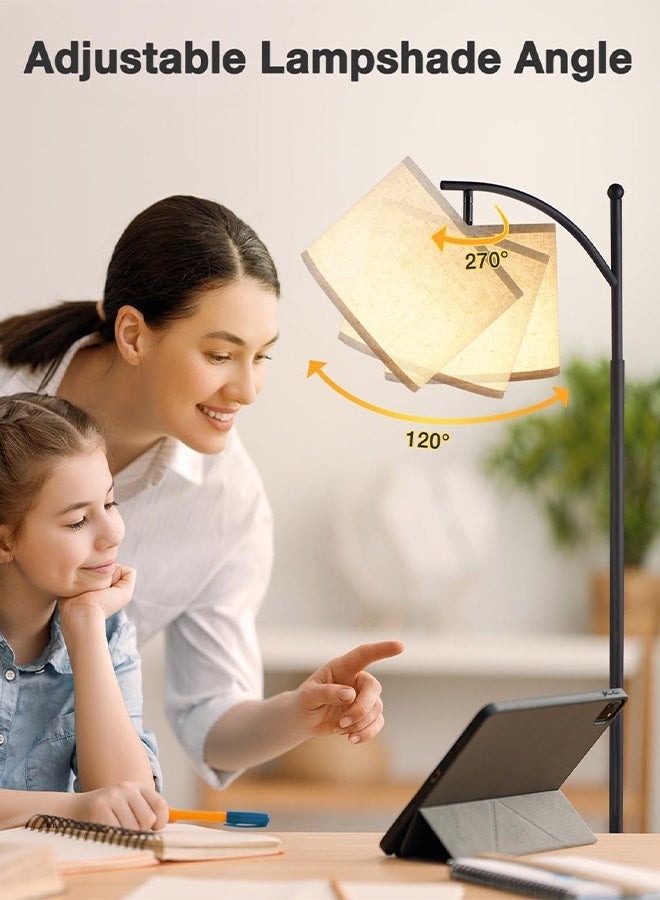 Floor Lamps for Living Room with Adjustable Hanging Linen Shade Modern Floor Lamp for Reading Lamp for Living Room, Bedroom, Office Black 28x39x158cm - Image 4