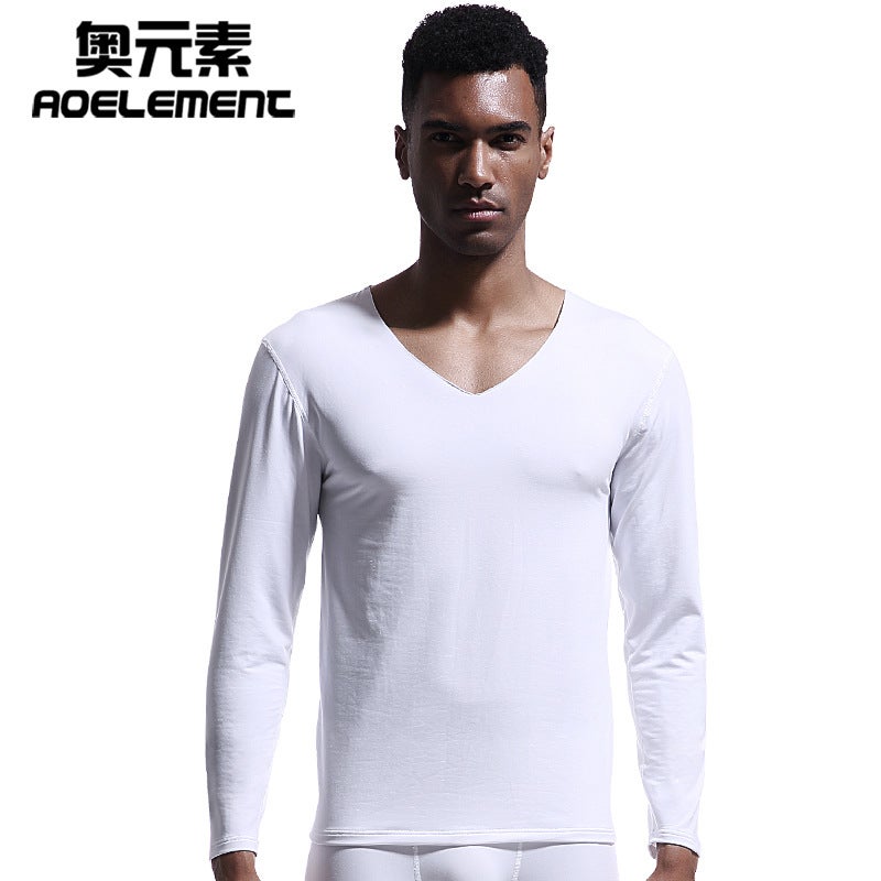 Mens V-Neck Thermal Cotton Slim Fit Top Sapphire Blue  - Image 5