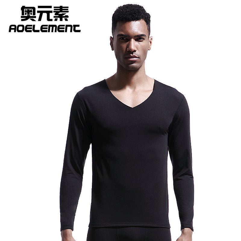 Mens V-Neck Thermal Cotton Slim Fit Top Sapphire Blue  - Image 3