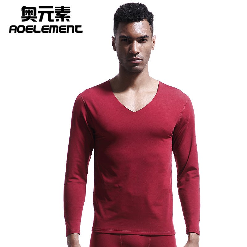 Mens V-Neck Thermal Cotton Slim Fit Top Sapphire Blue  - Image 2