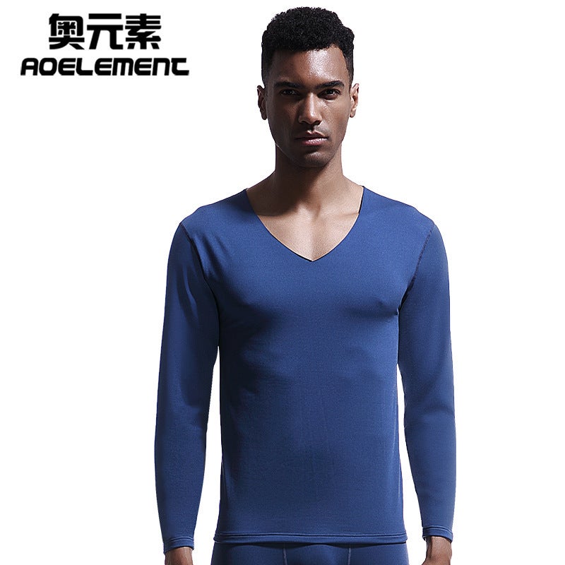 Mens V-Neck Thermal Cotton Slim Fit Top Sapphire Blue  - Image 1