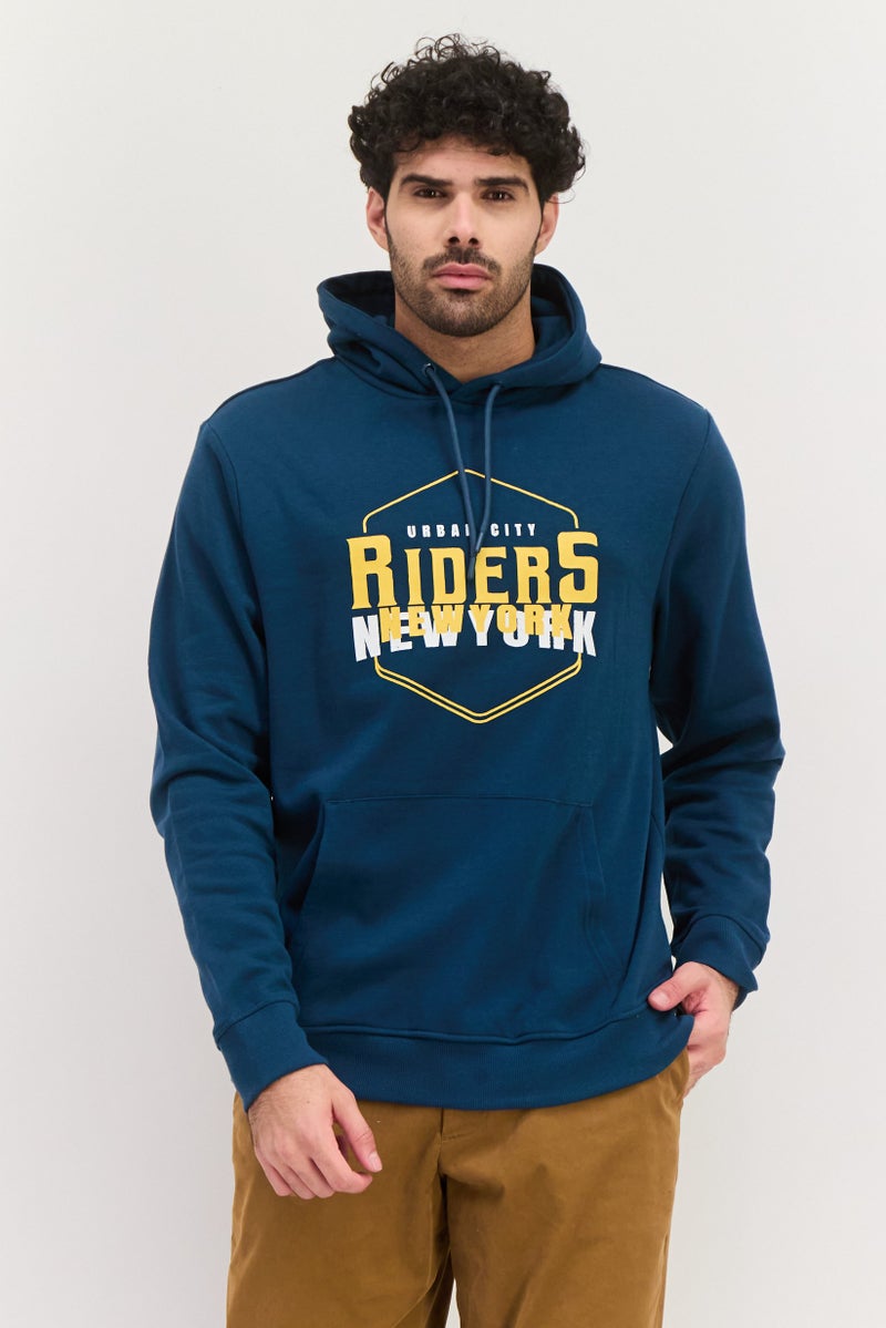 Threadbare Men Graphic Print Long Sleeves Hooded Sweatshirts, Teal Blue - Image 1