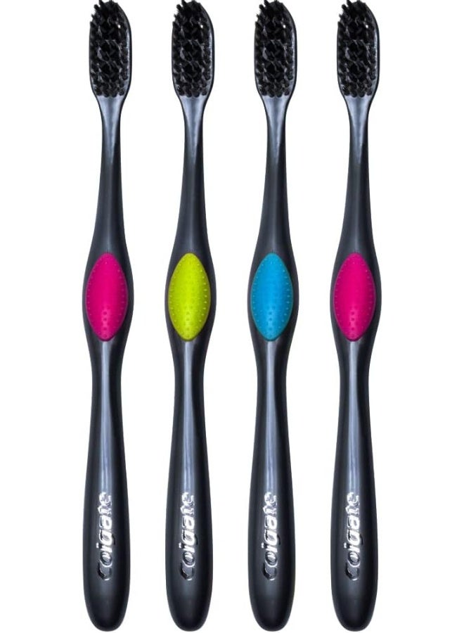 Colgate 360 Charcoal Infused Toothbrush FlossTip Bristles Soft Colors Vary Pack of 4 - Image 2