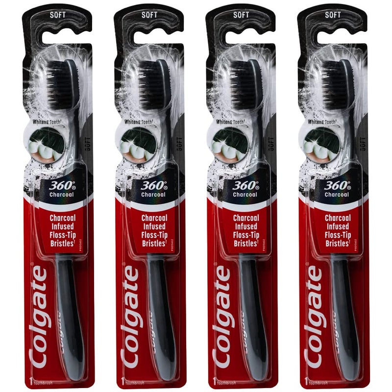 Colgate 360 Charcoal Infused Toothbrush FlossTip Bristles Soft Colors Vary Pack of 4 - Image 1