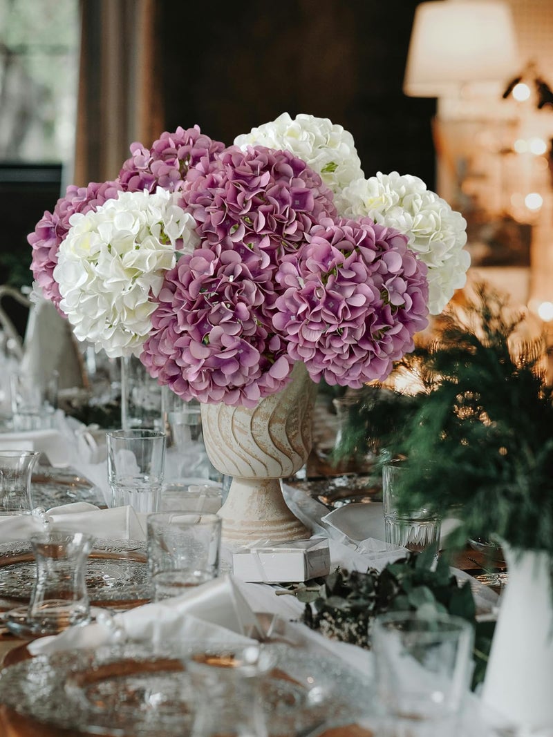 ZYTUYO 5 Pcs Light Purple Silk Hydrangeas Artificial Flower - 20" Faux Hydrangeas Boho Dried Touch for Fall Home Decor, Kitchen, Living Room, Porch Wreath, Xmas, Wedding Flower Arrangement - Image 5
