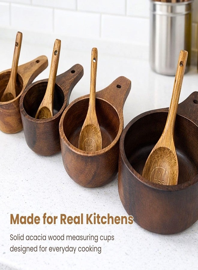 BOKKY Wooden Measuring Cups and Spoons Set - Solid Acacia Wood, Laser Engraved, Nesting Design, Kitchen Accessories for Dry Ingredients, Baking and Cooking (8-Piece Premium Acacia Set) - Image 2