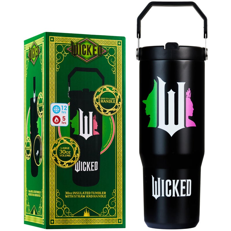 Get Trend Wicked Insulated Tumbler Flip Up Straw & Handle, Metal Travel Water Bottle 850ml/30oz, Thermal Double Wall Vacuum for Hot & Cold Drinks (Black Wicked) - Image 1