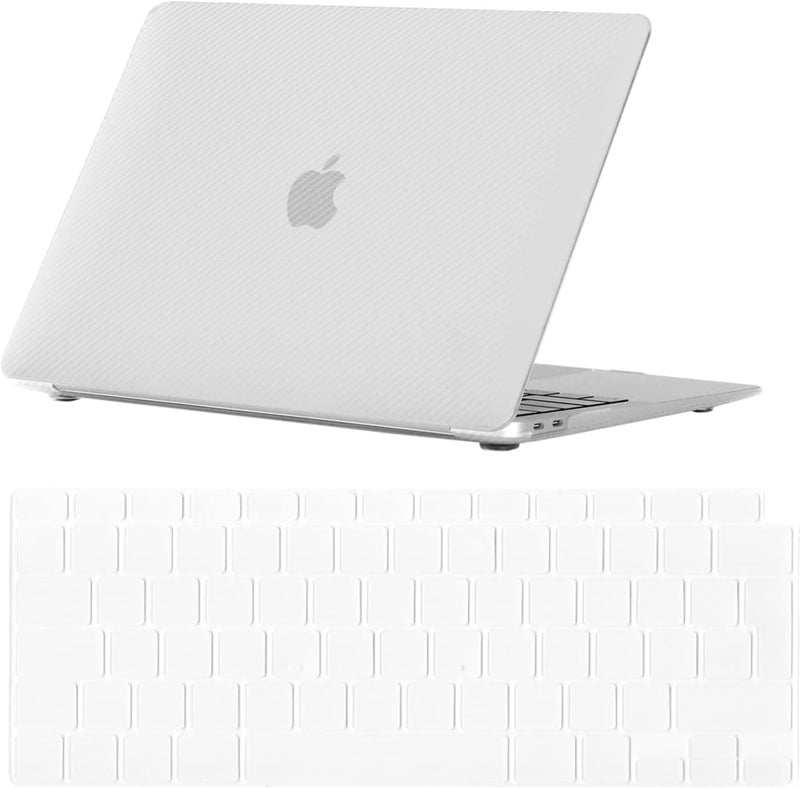 سيفن لاين متوافق مع حافظة MacBook New Air 13 بوصة 2023 2022 2021 2020 2019 2018 غطاء صلب لـ Air 13" مع Touch ID A2237/A1932/A2179 وغطاء لوحة مفاتيح (تخطيط المملكة المتحدة)، شفاف ألياف كربون - Image 1