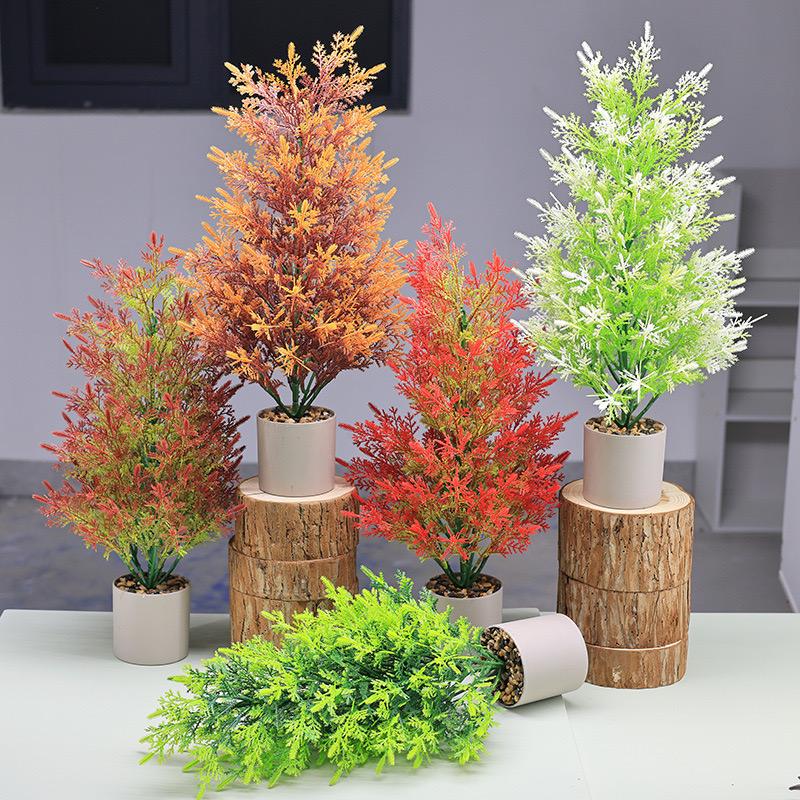 Plant Pine And Cypress Floor-Standing Potted Plant Ornaments Indoor Living Room Shopping Mall Fake Leaves Bionic Green Planting Christmas Pine - Image 4