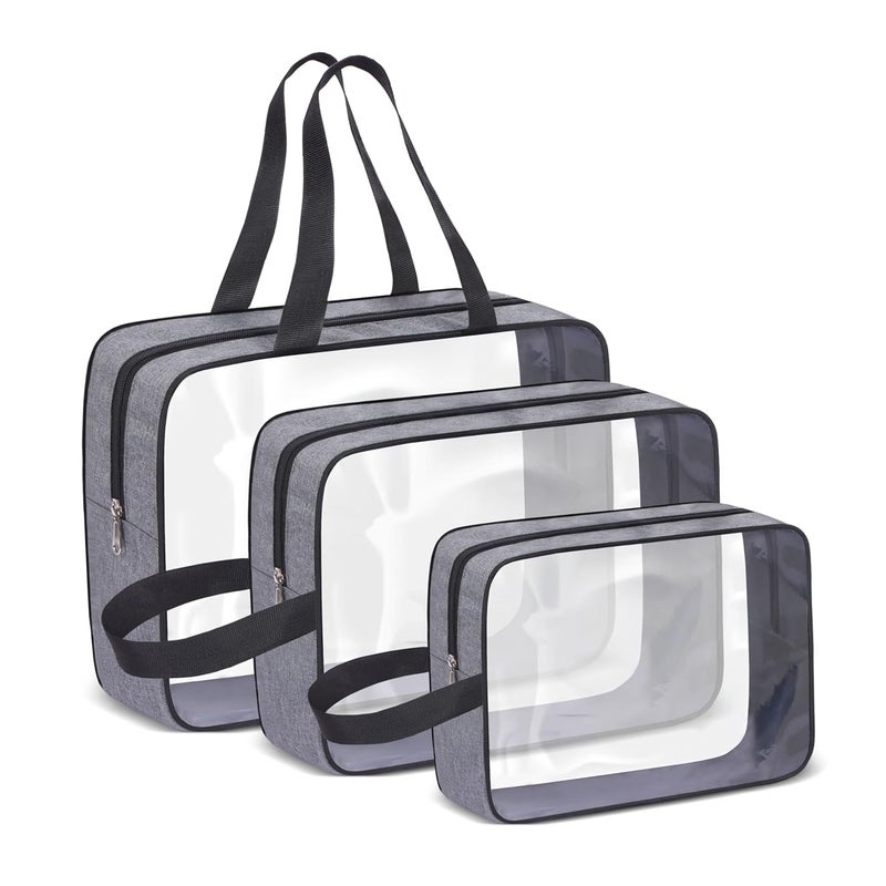 Cranique Set of 3 Multipurpose Transparent Toiletry Bag for Women  Men Travel Storage Bag Travel Pouch for Makeup Cosmetic Travel Organizer for Toiletries QTSP1_3Q Grey - Image 1