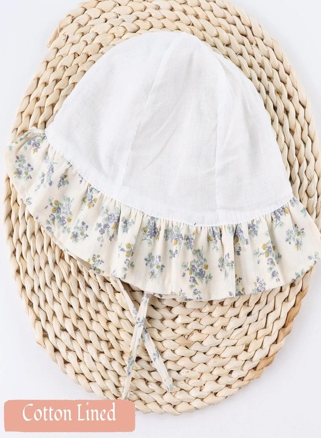 Pesaat Summer Baby Hats for Girls Cotton Infant Sun Hat Bowknot Toddler Bucket Hats 0-2 Years (L, Purple Flower) - Image 5
