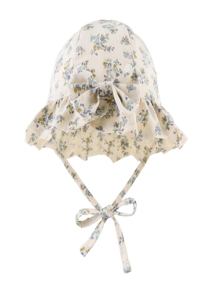 Pesaat Summer Baby Hats for Girls Cotton Infant Sun Hat Bowknot Toddler Bucket Hats 0-2 Years (L, Purple Flower) - Image 1