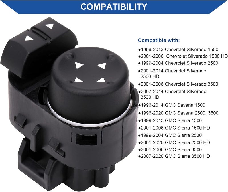 Obaee Power Mirror Switch Button Compatible with Chevrolet Silverado, GMC Savana Sierra 1500 2500 3500 HD 1999-2020 Replaces 22883768 25778970 901182 - Image 4