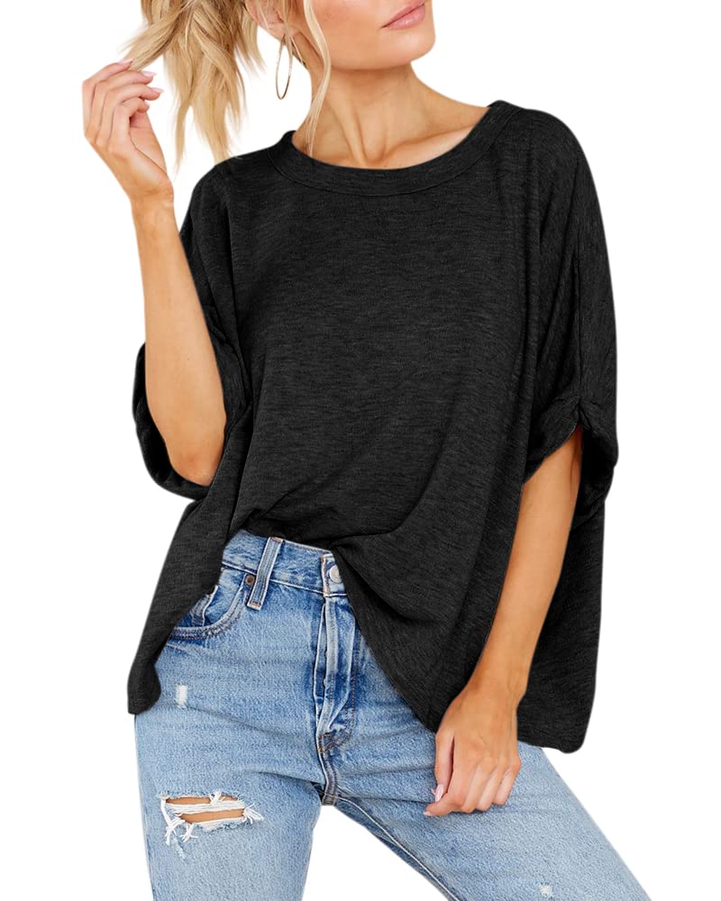 GeGekoko Women Oversized T-Shirt Summer Casual Short Sleeve Loose Tee Tops Black - Image 4