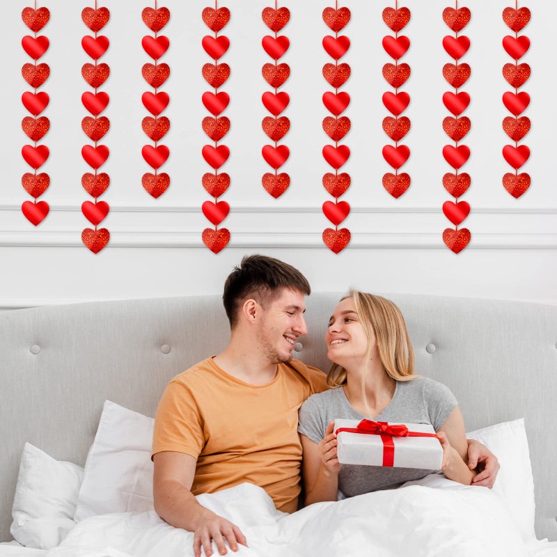 Peclek 72 Pcs Red Hearts Banner Garland - NO DIY Required - Valentines Day Red Heart PVC Hanging String Garland for Valentine's Day Decorations Wedding Anniversary Birthday Party Supplies - Image 4