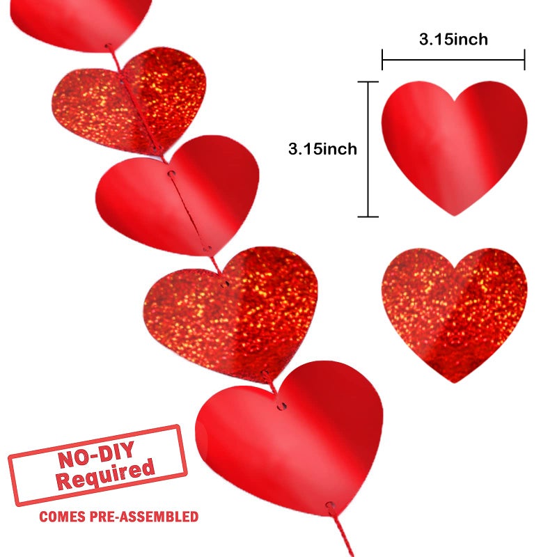 Peclek 72 Pcs Red Hearts Banner Garland - NO DIY Required - Valentines Day Red Heart PVC Hanging String Garland for Valentine's Day Decorations Wedding Anniversary Birthday Party Supplies - Image 2