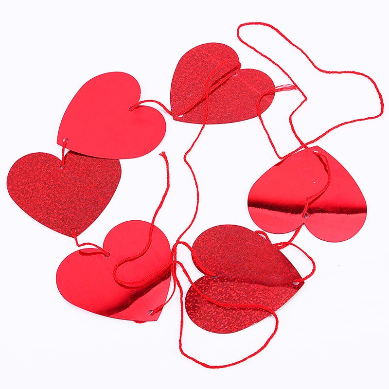 Peclek 72 Pcs Red Hearts Banner Garland - NO DIY Required - Valentines Day Red Heart PVC Hanging String Garland for Valentine's Day Decorations Wedding Anniversary Birthday Party Supplies - Image 3
